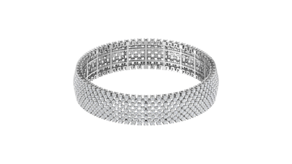 41.58 Ctw Round Cut Diamond Bangle | Wide Pavé Diamond Bangle Set In Luxury 14K White Gold