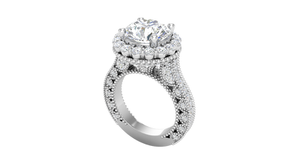 4 Carat Vintage Style Round Engagement Ring In 14K White Gold