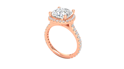 4 Carat Cushion-Cut Halo Engagement Ring With Pavé Diamond Band In 14K Rose Gold