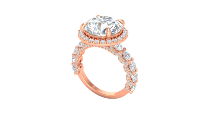 Opulent 5.00 Carat Round-Cut Halo Engagement Ring With Pavé Diamond Band In 14K Rose Gold