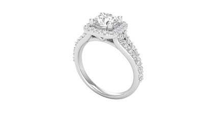1.00 Carat Round-Cut Halo Engagement Ring With Pavé Diamond Band In 14K White Gold