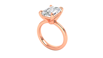 5.00 Ctw Emerald Cut Solitaire Engagement Ring Set In 14K Rose Gold