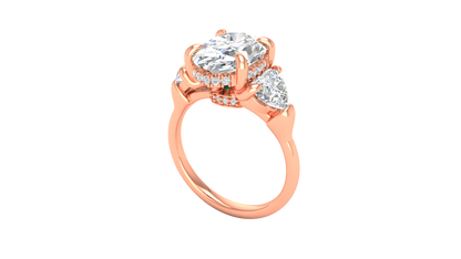 3 Carat Oval Cut Engagement Ring With Heart Shape Side Stones In 14K Rose Gold