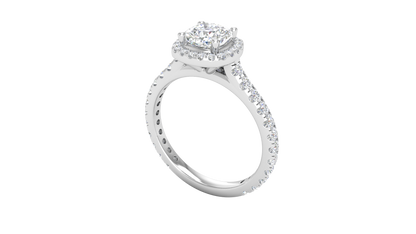 1 Carat Cushion-Cut Halo Engagement Ring With Pavé Diamond Band In 14K White Gold