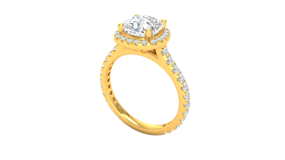 2 Carat Cushion-Cut Halo Engagement Ring With Pavé Diamond Band In 14K Yellow Gold