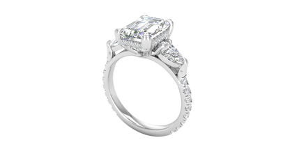 3 Carat Emerald Cut Engagement Ring With Pear Side Stones In 14K White Gold
