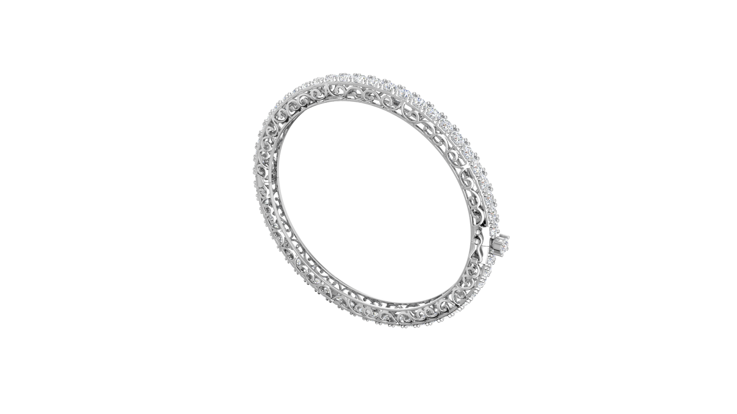11.13 Ctw Round Cut Diamond Bangle | Antique-Inspired Diamond Bangle & Elegant Vintage Style Jewellery Set In 14K White Gold
