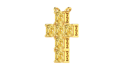 6.00 Ctw Asscher Cut Yellow Diamond Cross Pendant In 14K Yellow Gold