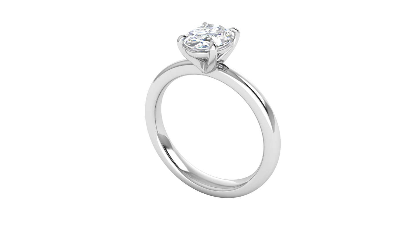 1.00 Ctw Oval Cut Solitaire Engagement Ring Set In 14K White Gold