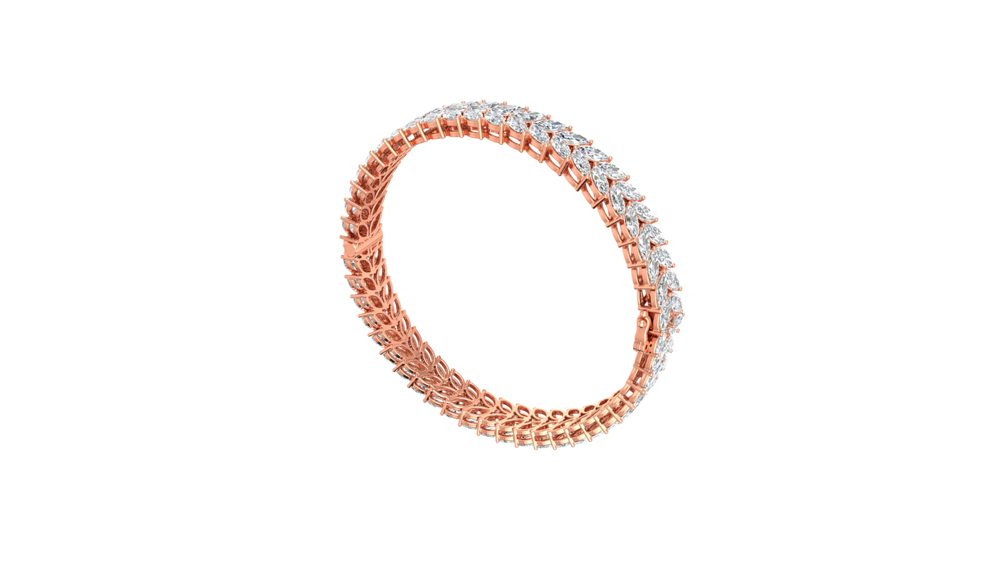 37.60 Ctw Marquise Cut Diamond Bangle | Marquise Leaf Diamond Bangle Set In Luxury 14K Rose Gold