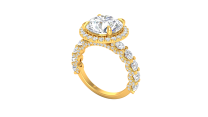 4.00 Carat Round-Cut Halo Engagement Ring With Pavé Diamond Band In 14K Yellow Gold