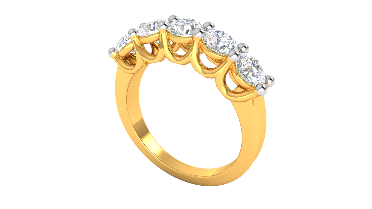 2.00 Ctw Five-Stone Wedding Band With U-Shape Prong Setting In 14K Yellow Gold