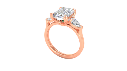 3 Carat Radiant Cut Engagement Ring With Pear Shaped Side Stones In 14K Rose Gold