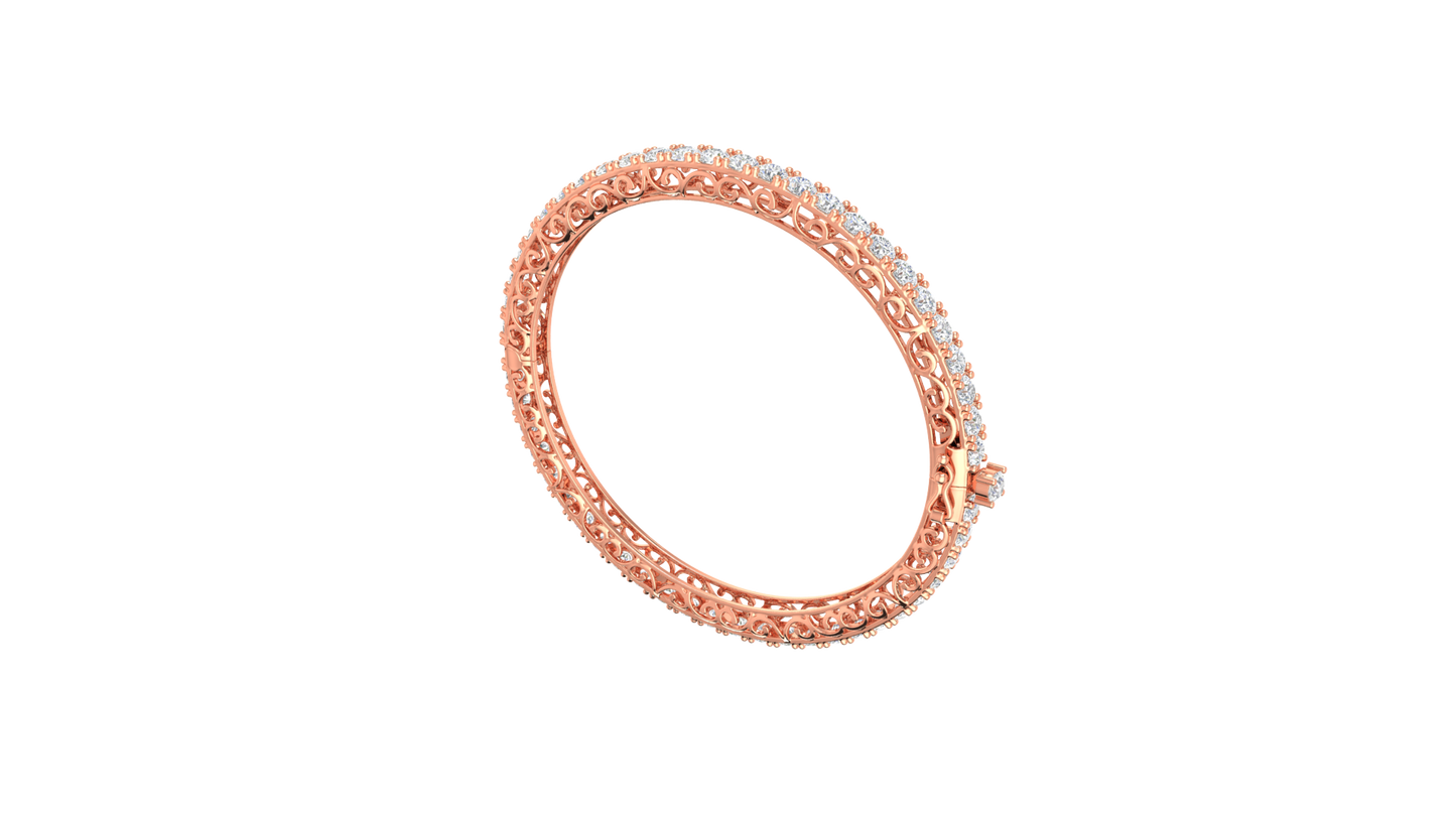 11.13 Ctw Round Cut Diamond Bangle | Antique-Inspired Diamond Bangle & Elegant Vintage Style Jewellery Set In 14K Rose Gold