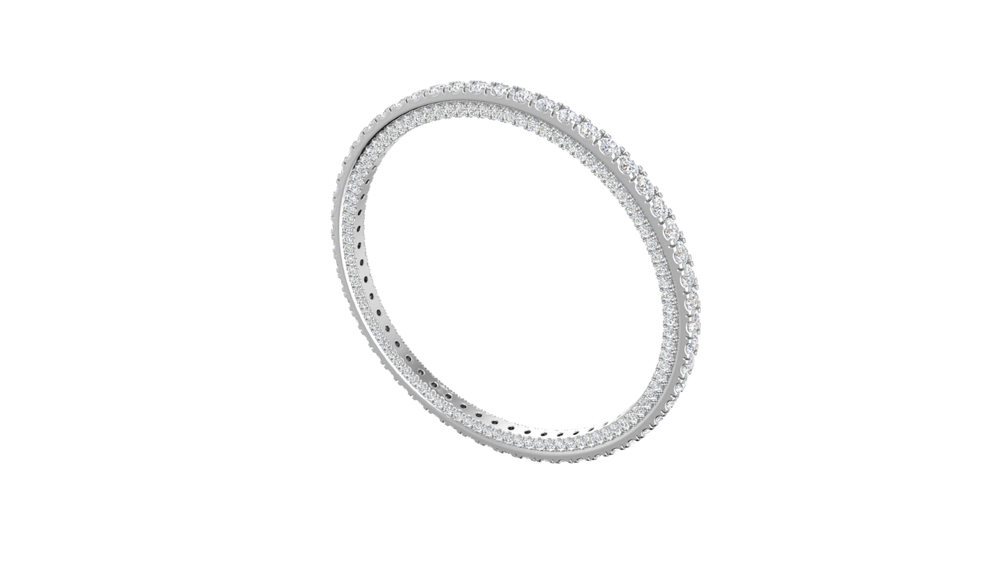 32.40 Ctw Round Cut Diamond Bangle | Double Row Pavé-Set Luxury Diamond Bangle Set In 14K White Gold