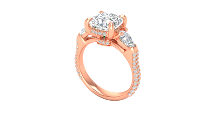3 Carat Cushion-Cut Engagement Ring With Pear-Shaped Side Stones In 14K Rose Gold