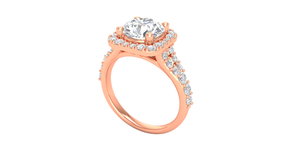 2.00 Carat Round-Cut Halo Engagement Ring With Pavé Diamond Band In 14K Rose Gold