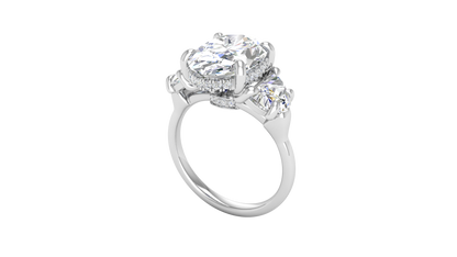 4 Carat Oval Cut Engagement Ring With Half Moon Side Stones In 14K White Gold