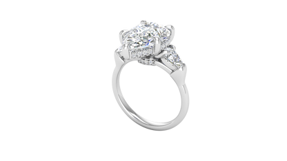 4 Carat Pear Cut Engagement Ring With Pear Shape Side Stones In 14K White Gold