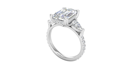 4 Carat Emerald Cut Engagement Ring With Pear Side Stones In 14K White Gold