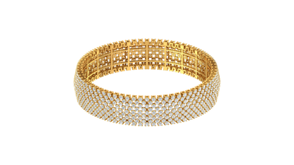 41.58 Ctw Round Cut Diamond Bangle | Wide Pavé Diamond Bangle Set In Luxury 14K Yellow Gold