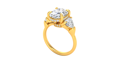 3 Carat Oval Cut Engagement Ring With Heart Shape Side Stones In 14K Yellow Gold
