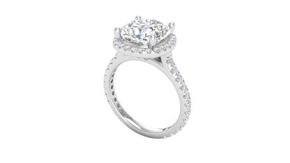 4 Carat Cushion-Cut Halo Engagement Ring With Pavé Diamond Band In 14K White Gold