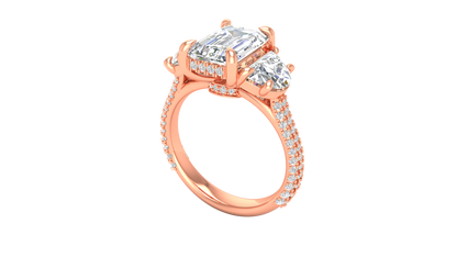 3 Carat Emerald Cut Engagement Ring With Half-Moon Side Stones In 14K Rose Gold