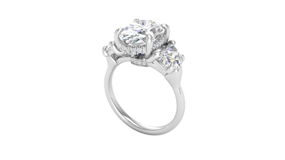 3 Carat Oval Cut Engagement Ring With Half Moon Side Stones In 14K White Gold