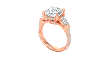 4 Carat Cushion-Cut Engagement Ring With Pear-Shaped Side Stones In 14K Rose Gold