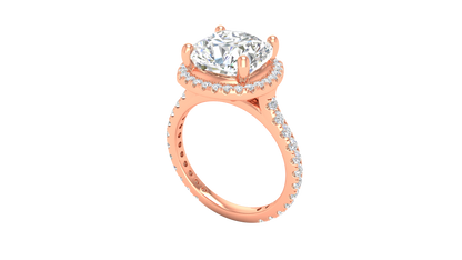 5 Carat Cushion Cut Halo Engagement Ring With Pavé Diamond Band In 14K Rose Gold