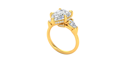 4 Carat Pear Cut Engagement Ring With Pear Shape Side Stones In 14K Yellow Gold