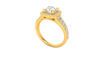 1.00 Carat Round-Cut Halo Engagement Ring With Pavé Diamond Band In 14K Yellow Gold