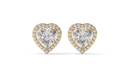 4.44 CTW Heart-Shaped Diamond Halo Stud Earrings In 14K Yellow Gold – 0.44 CTW Side Stones