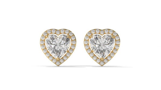 4.44 CTW Heart-Shaped Diamond Halo Stud Earrings In 14K Yellow Gold – 0.44 CTW Side Stones