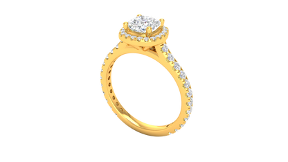 1 Carat Cushion-Cut Halo Engagement Ring With Pavé Diamond Band In 14K Yellow Gold