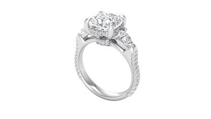 3 Carat Cushion-Cut Engagement Ring With Pear-Shaped Side Stones In 14K White Gold