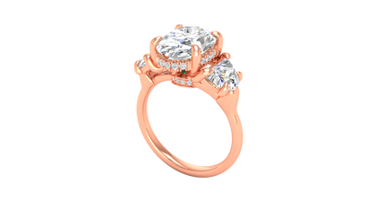 3 Carat Oval Cut Engagement Ring With Half Moon Side Stones In 14K Rose Gold