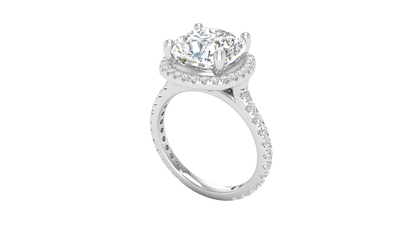 5 Carat Cushion Cut Halo Engagement Ring With Pavé Diamond Band In 14K White Gold