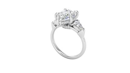 3 Carat Pear Cut Engagement Ring With Pear Shape Side Stones In 14K White Gold