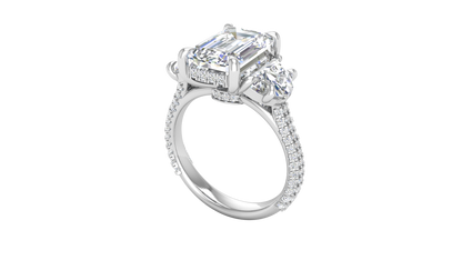 4 Carat Emerald Cut Engagement Ring With Half-Moon Side Stones In 14K White Gold