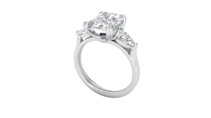 3 Carat Radiant Cut Engagement Ring With Pear Shaped Side Stones In 14K White Gold