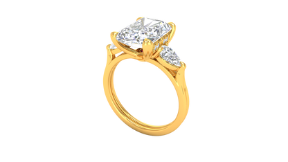 4 Carat Radiant Cut Engagement Ring With Pear Shaped Side Stones In 14K Yellow Gold