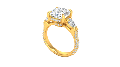 4 Carat Cushion-Cut Engagement Ring With Pear-Shaped Side Stones In 14K Yellow Gold