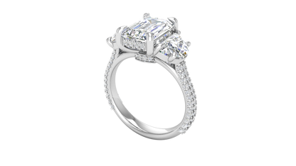 3 Carat Emerald Cut Engagement Ring With Half-Moon Side Stones In 14K White Gold