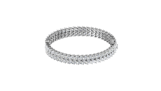 37.60 Ctw Marquise Cut Diamond Bangle | Marquise Leaf Diamond Bangle Set In Luxury 14K White Gold