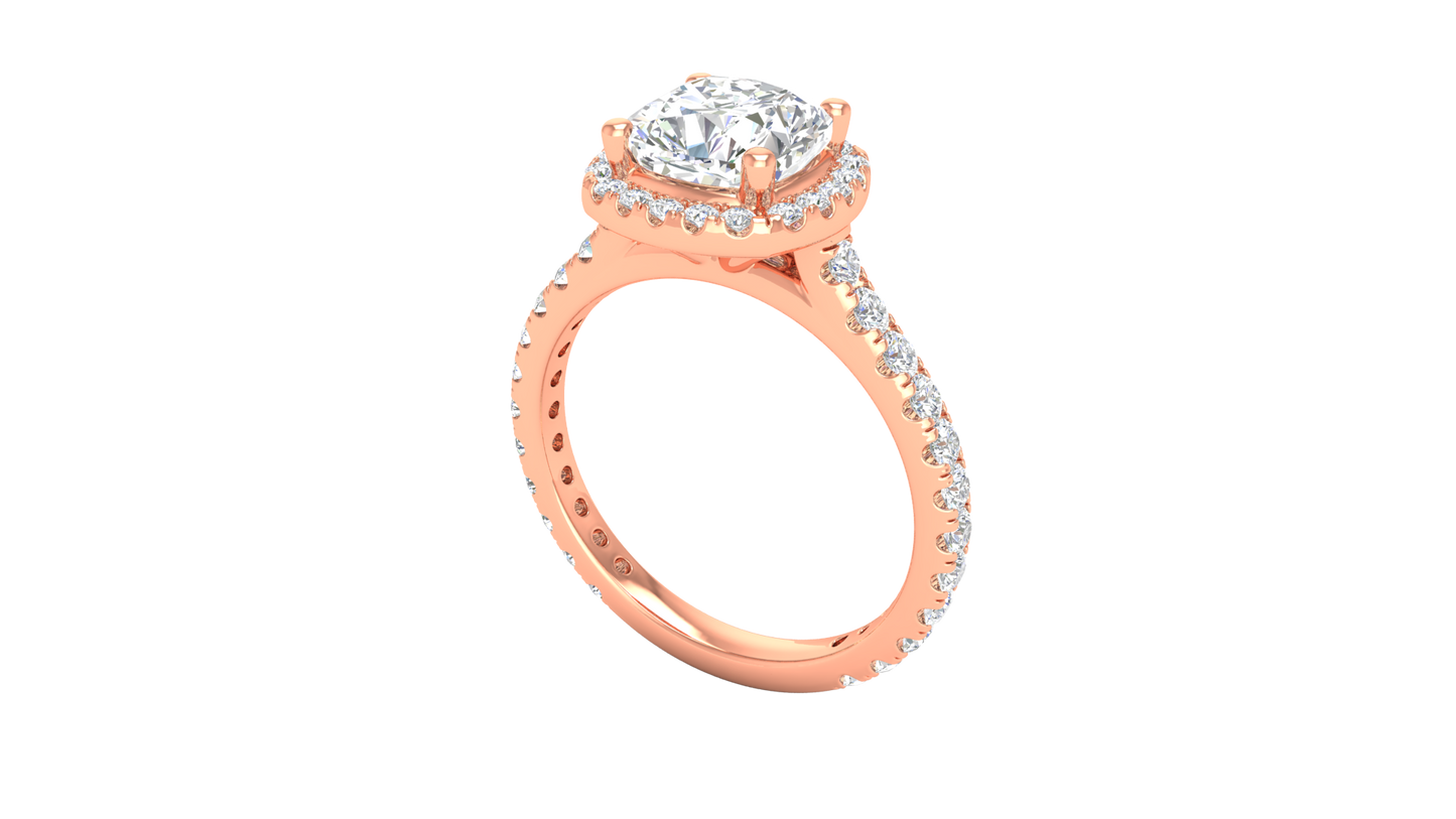 2 Carat Cushion-Cut Halo Engagement Ring With Pavé Diamond Band In 14K Rose Gold