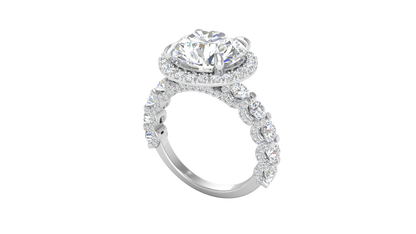 4.00 Carat Round-Cut Halo Engagement Ring With Pavé Diamond Band In 14K White Gold
