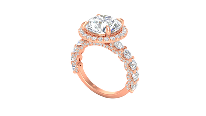 4.00 Carat Round-Cut Halo Engagement Ring With Pavé Diamond Band In 14K Rose Gold