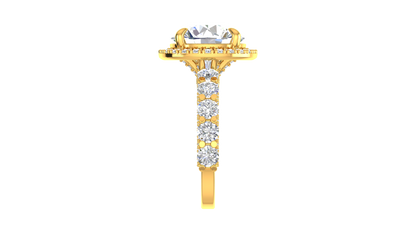 Opulent 5.00 Carat Round-Cut Halo Engagement Ring With Pavé Diamond Band In 14K Yellow Gold